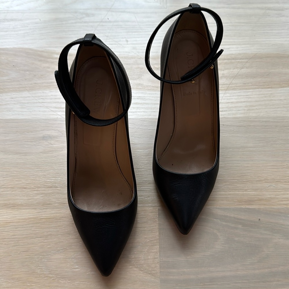 J.Crew Women’s Classic Black Pumps with Ankle Strap: Size 37.5